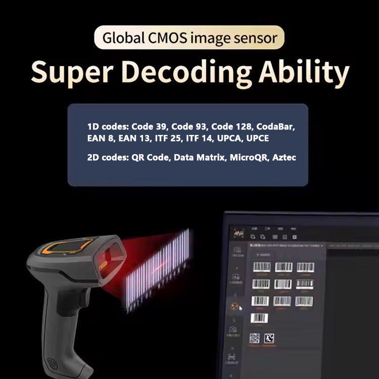 Edoo EDH2000 Ocr MRZ Handheld IP65 Industrial Barcode Scanner with Stand 2D Barcode Reader Wireless 