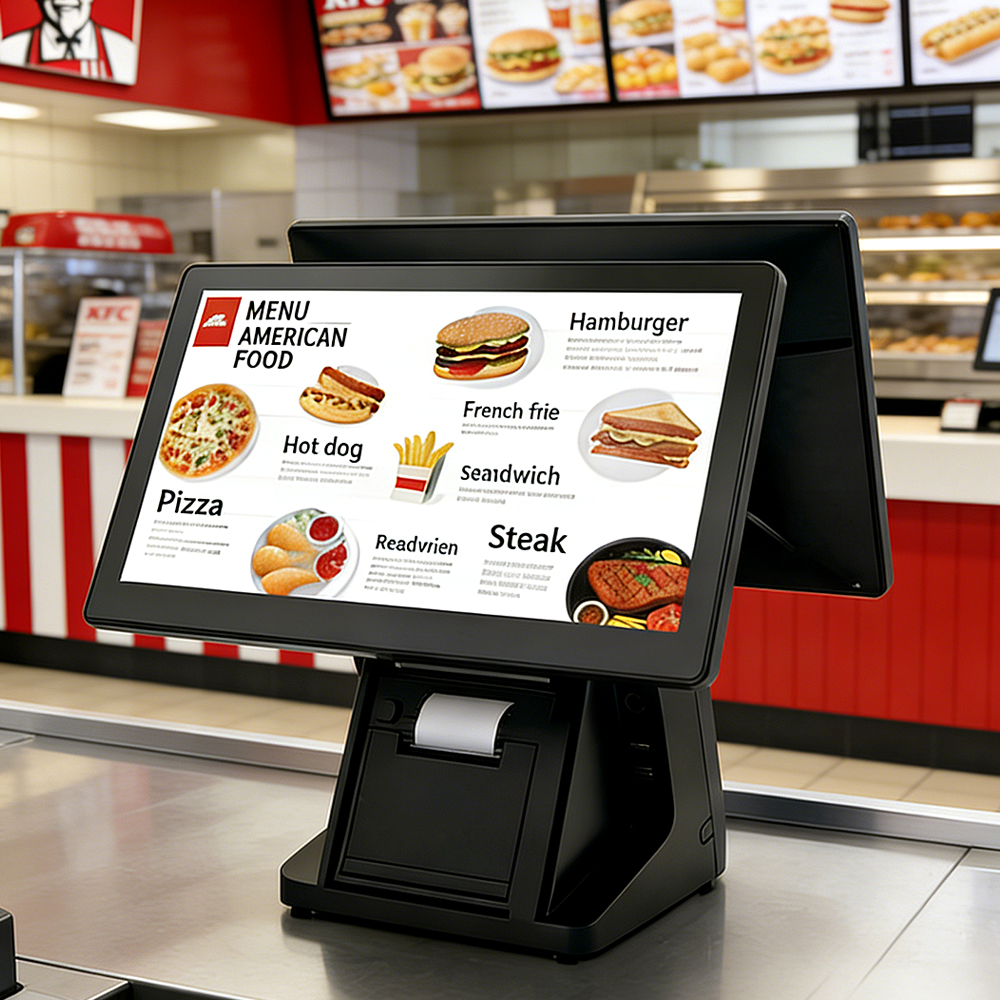 EDOO ED225 15.6 Inch Dual-Screen POS Cash Register with 58mm Printer Windows 7/10/11 Customer Displa