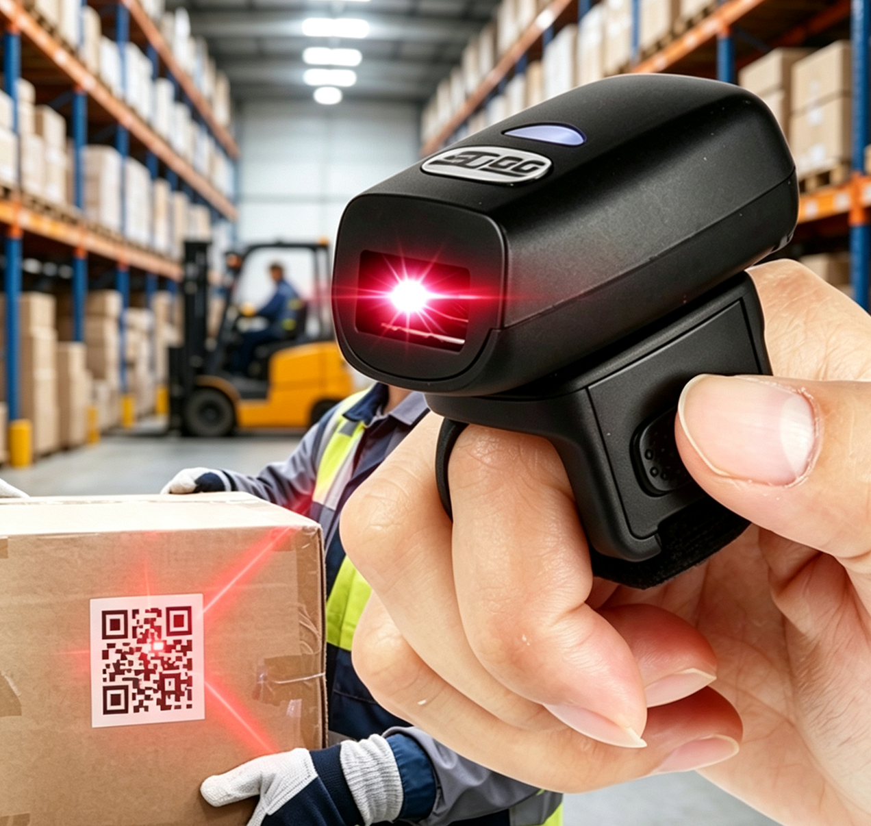 Edoo R43 Mini Wearable Finger Ring Barcode Scanner Wireless 2D QR Code Reader for Warehouse Logistic