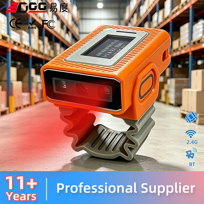 EDOO AI1520 2D Ring Barcode Scanner With Screen Mini Wearable Wireless Finger Reader Inventory Compa